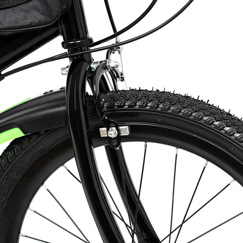 Green 20 Inch 7 Speeds Mountain Bike Adjustable Children's Bicycle with Storage Bag and Compass Bell Braking System Bike