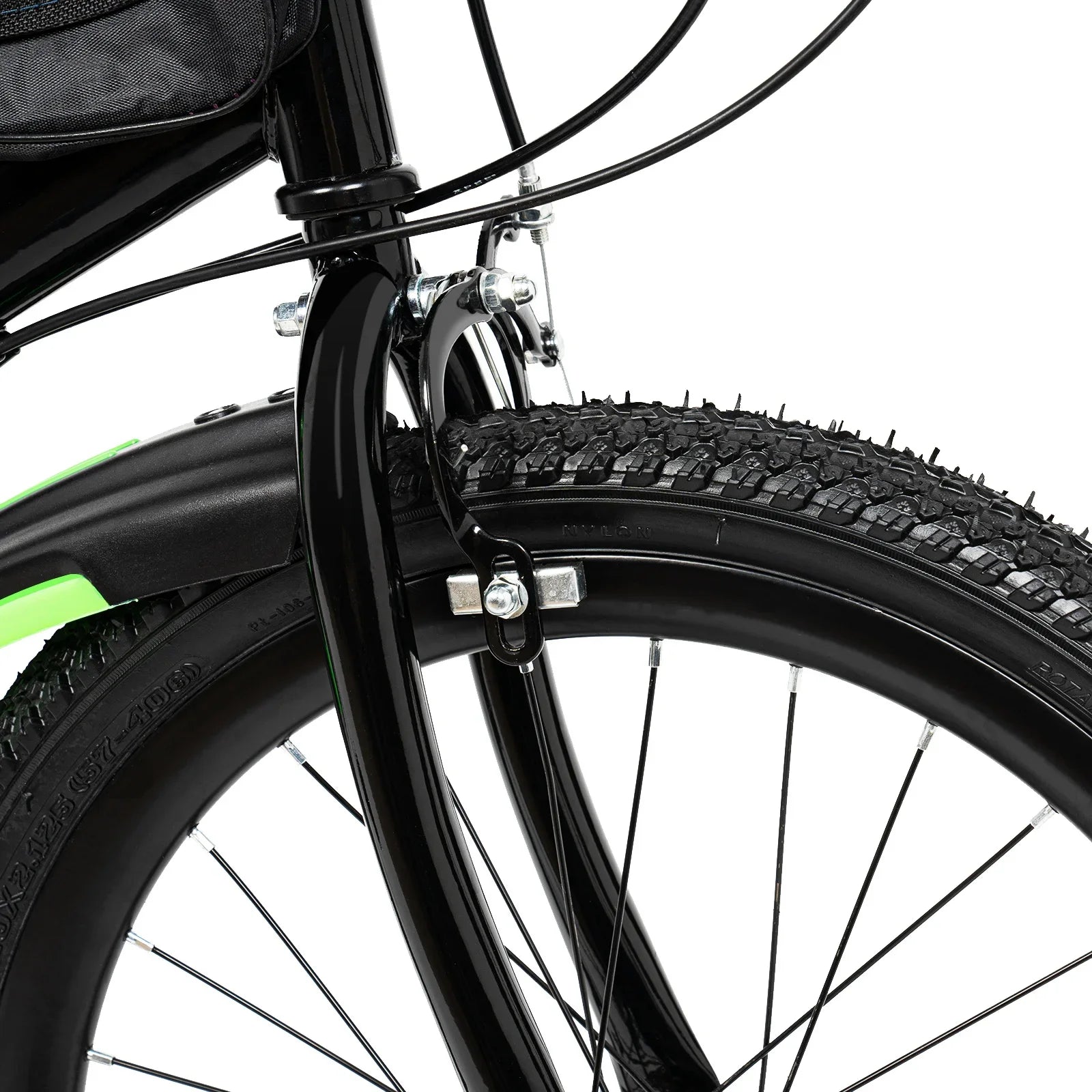 Green 20 Inch 7 Speeds Mountain Bike Adjustable Children's Bicycle with Storage Bag and Compass Bell Braking System Bike