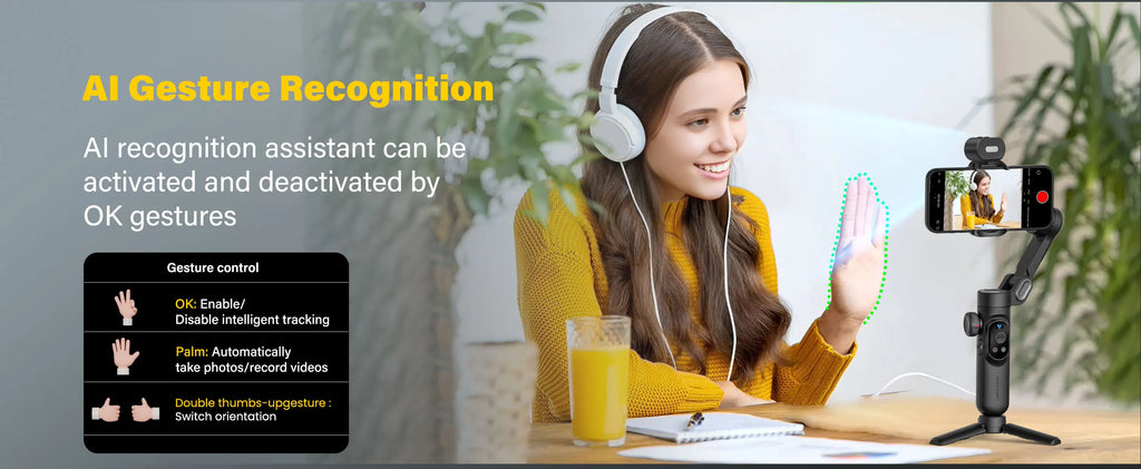 AOCHUAN Smart XPro Ai 3 Axis Smartphone Gimbal Stabilizer For iPhone And Android Smartphone Gimbal No app required to track face