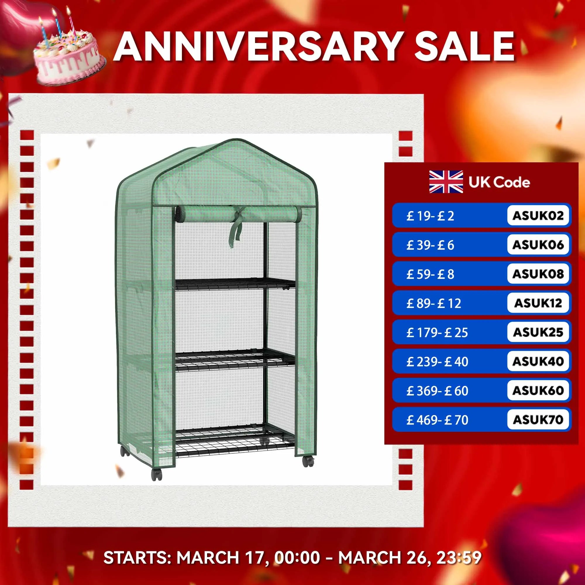 3 Tier Mini Greenhouse with Reinforced PE Cover, Small Greenhouse, Green