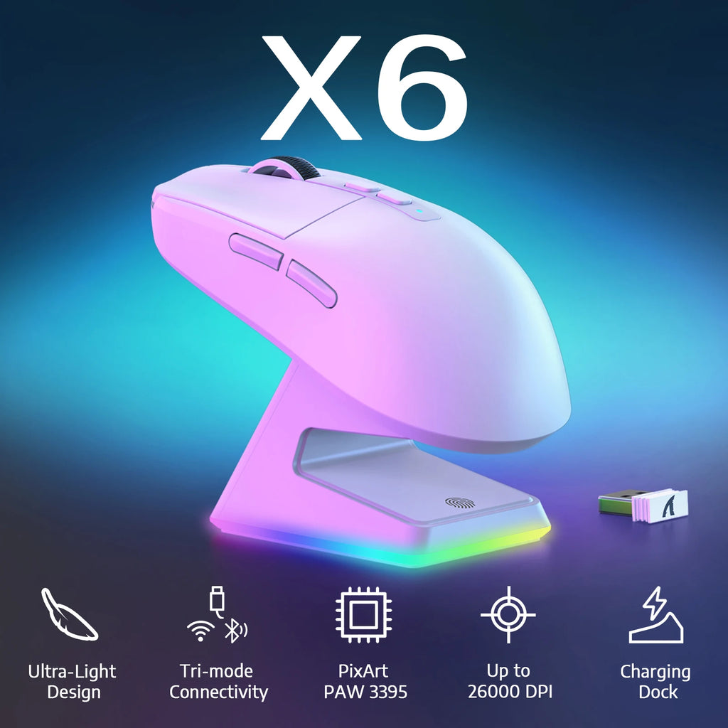 ATTACK SHARK X6: 49g Superlight Wireless Gaming Mouse with Magnetic Charging Dock & 26K DPI PAW3395 Sensor