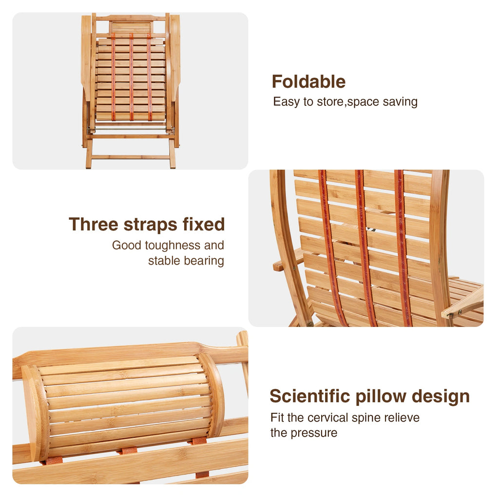 Folding Bamboo Rocking Chair Bamboo for Living Room, Bedroom, Backyard,Indoor Outdoor Furniture Adjustable Sun Lounger Chairs