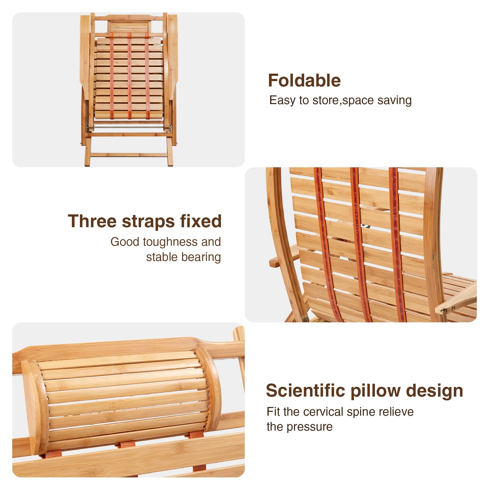 Folding Bamboo Rocking Chair Bamboo for Living Room, Bedroom, Backyard,Indoor Outdoor Furniture Adjustable Sun Lounger Chairs