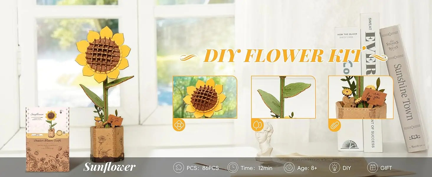 Robotime 3D Wooden Puzzle Flowers Bouquet Wooden Bloom Craft Model Kits Eternal Flowers Romantic Gift for Birthday Mother's Day