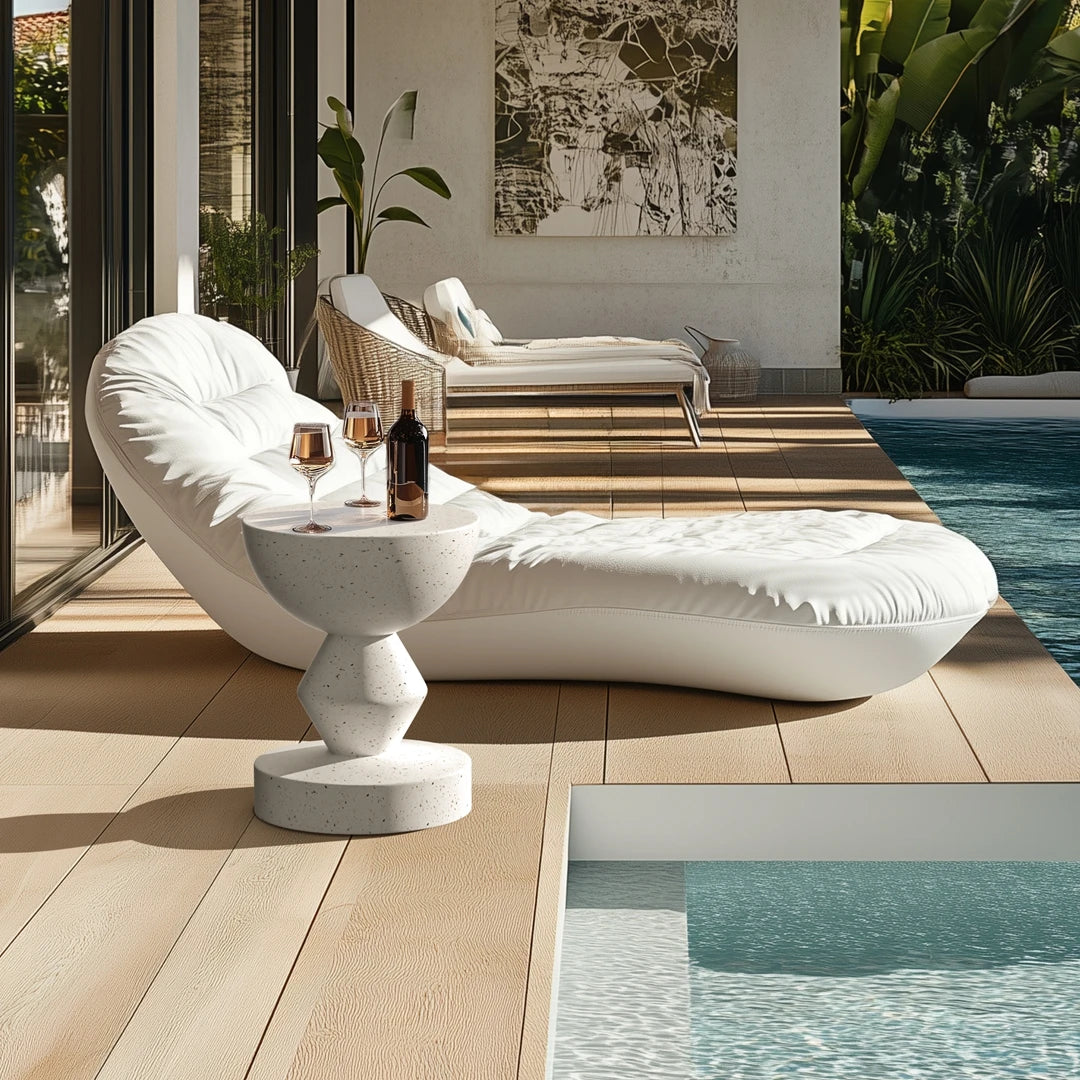 Faux Terrazzo Concrete Side Table/Stool | Modern Outdoor Garden Accent Furniture | Sleek Decor for Patio, Balcony & Living Room