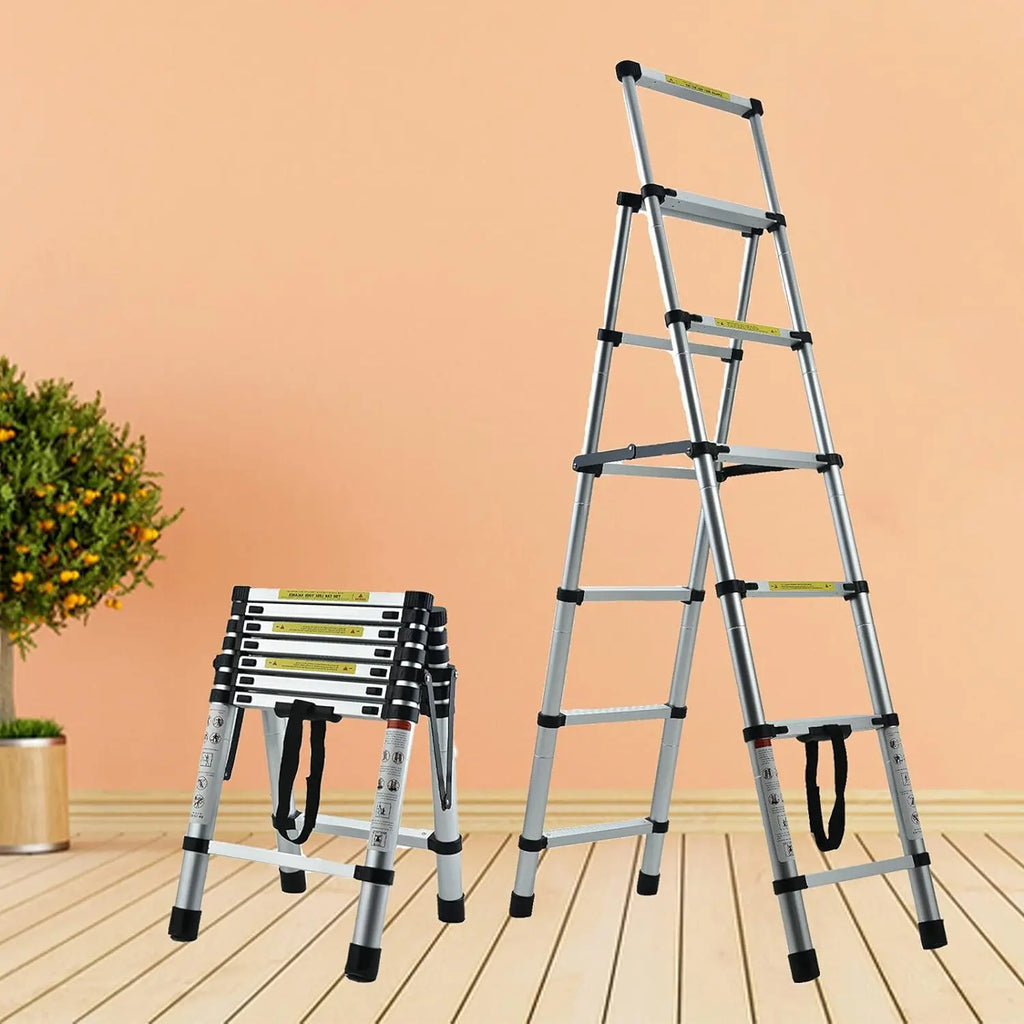 5+6 Steps Ladder Stair Ladder Telescopic Ladder Multi-Purpose Folding Aluminium Telescoping Ladder Extendable Portable Ladder