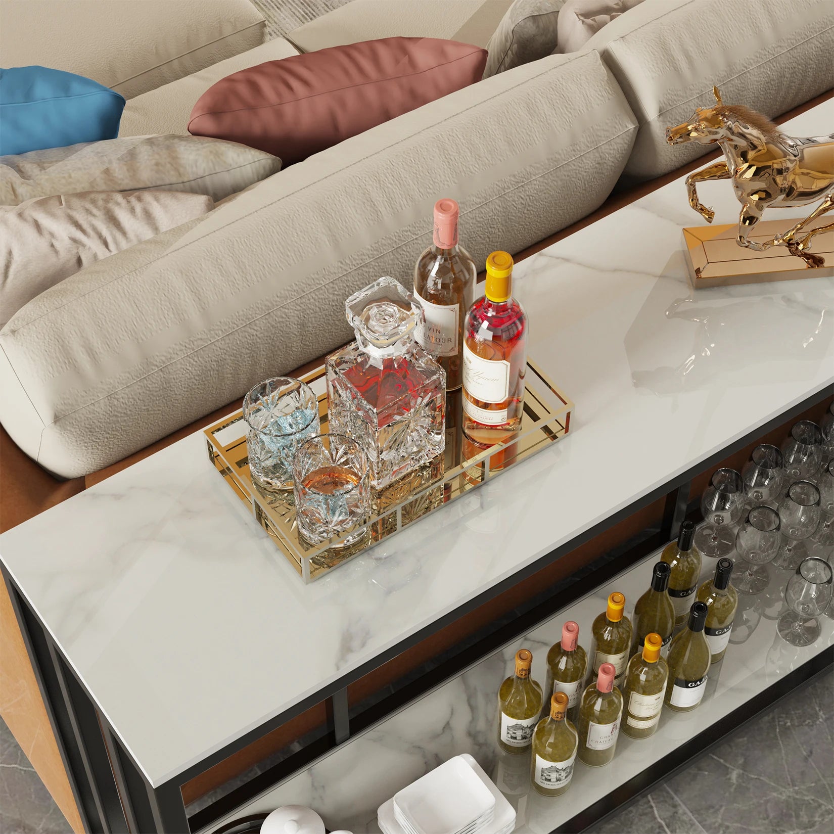 Modern Luxe Marble Console Table: Extra-Long 2-Tier Sofa/Entryway Accent Table