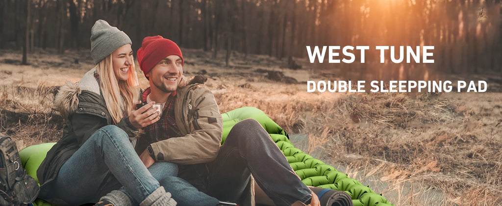 WESTTUNE Inflatable Mattress 4" Thick for 2 Person with Pillow Built-in Foot Pump Double Sleeping Pad for Backpacking Hiking