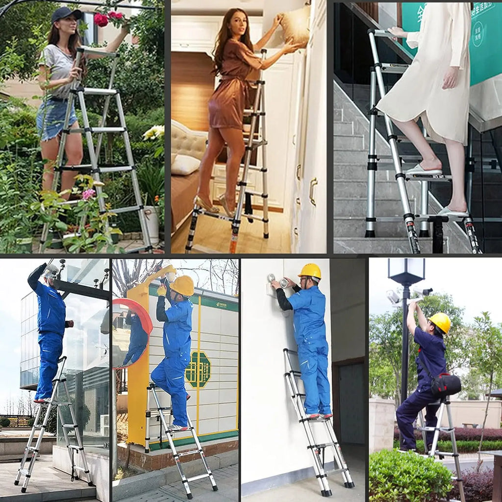 5+6 Steps Ladder Stair Ladder Telescopic Ladder Multi-Purpose Folding Aluminium Telescoping Ladder Extendable Portable Ladder