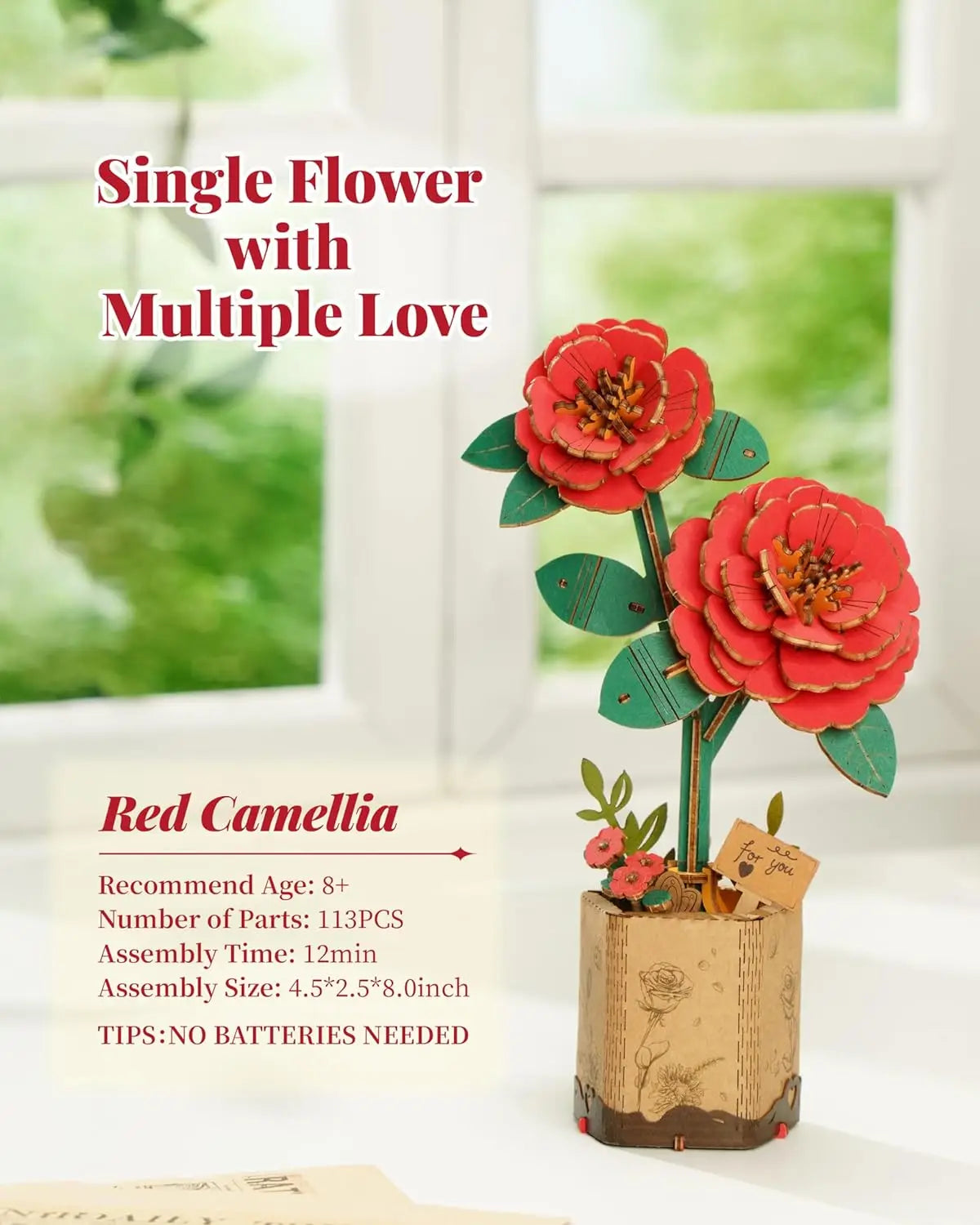 Robotime 3D Wooden Puzzle Flowers Bouquet Wooden Bloom Craft Model Kits Eternal Flowers Romantic Gift for Birthday Mother's Day