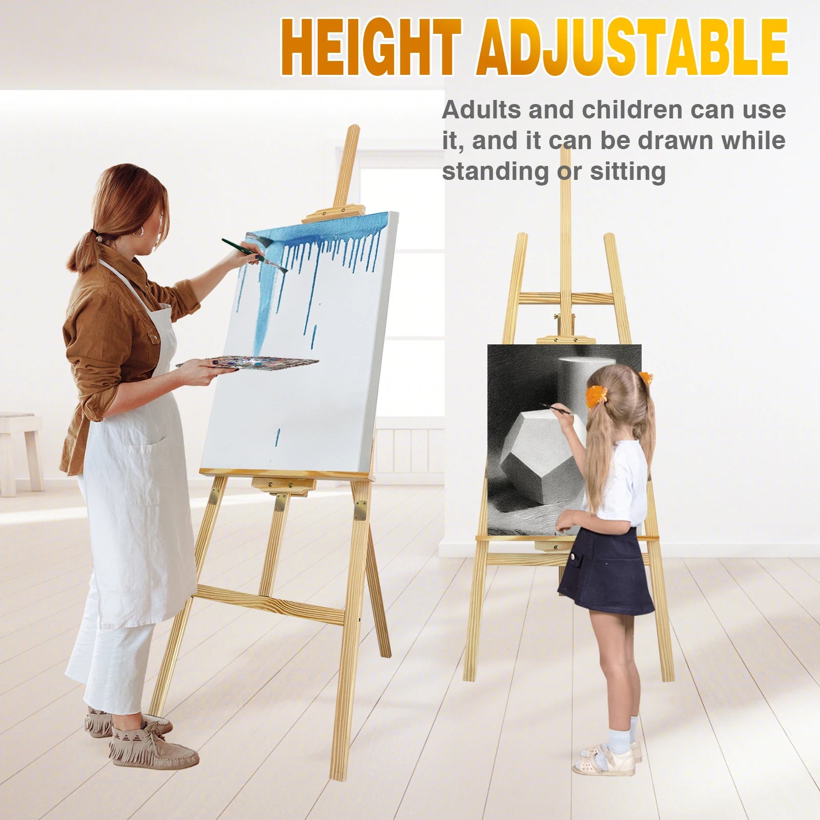 Artist Easel, Wooden A-Frame Easel Stand, Studio Easel Adjustable Drawing Painting Holder Canvas Stand Portable for Display