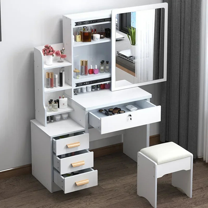 Dressing Table Vanity with Lighted Mirror Makeup Stool Desk with Mirror Storage Power Outlet and Drawers Color Lighting Modes