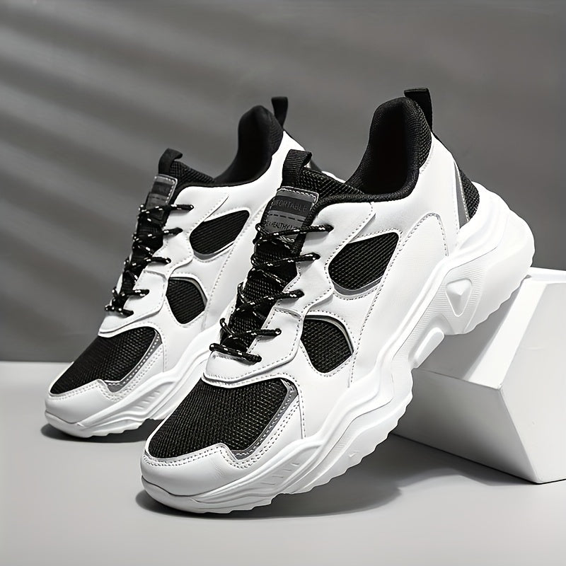 Men's Vintage '90s Chunky Trainer: Breathable Mesh & Bold White/Teal Design