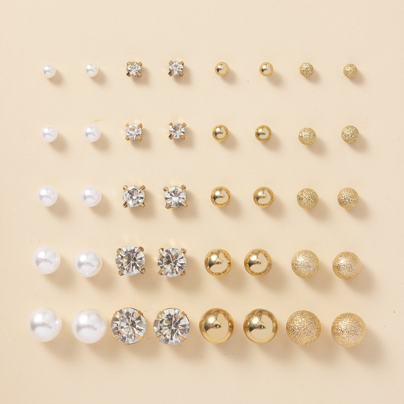 Everyday Glam: 20-Pair Stud & Stone Collection (Pearl & Rhinestone)