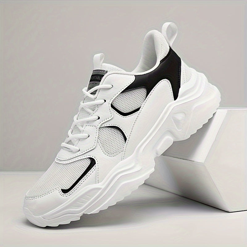 Men's Vintage '90s Chunky Trainer: Breathable Mesh & Bold White/Teal Design