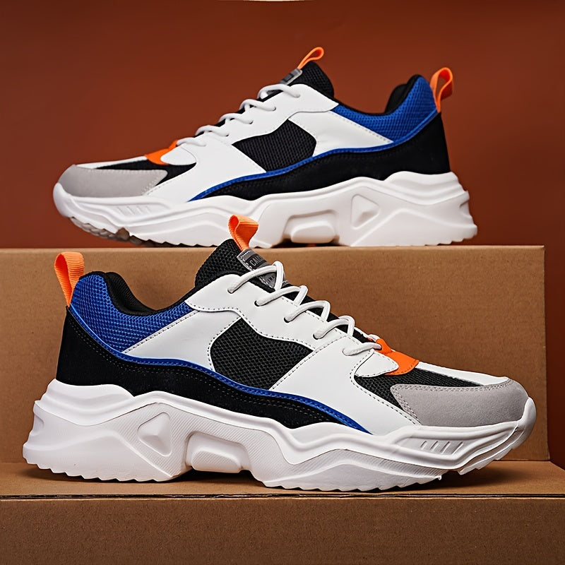 Men's Vintage '90s Chunky Trainer: Breathable Mesh & Bold White/Teal Design