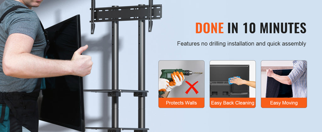 SucceBuy Mobile TV Stand Height Adjustable TV Stand w/ Wheels Double Tray for Audio-Visual Devices Rolling TV Stand for Bedroom