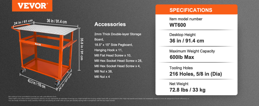 SucceBuy 18/20/24 Inch Foldable Welding Table Steel Table Top Auxiliary Welding Tool Flexible Height Portable Workbench for Work
