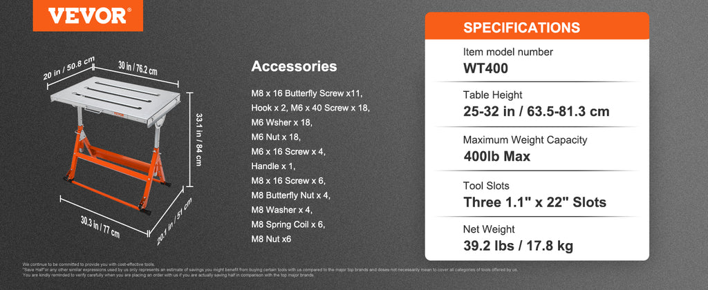 SucceBuy 18/20/24 Inch Foldable Welding Table Steel Table Top Auxiliary Welding Tool Flexible Height Portable Workbench for Work