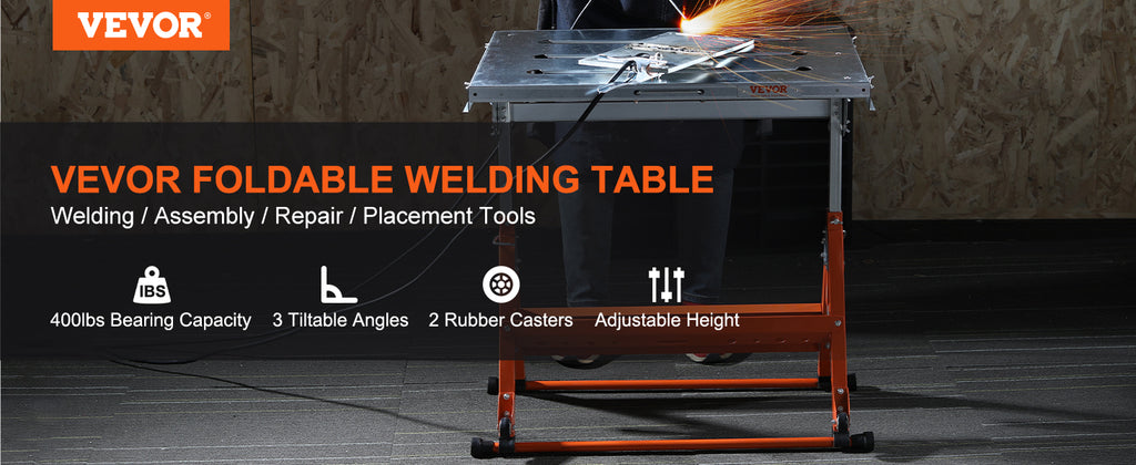 SucceBuy 18/20/24 Inch Foldable Welding Table Steel Table Top Auxiliary Welding Tool Flexible Height Portable Workbench for Work
