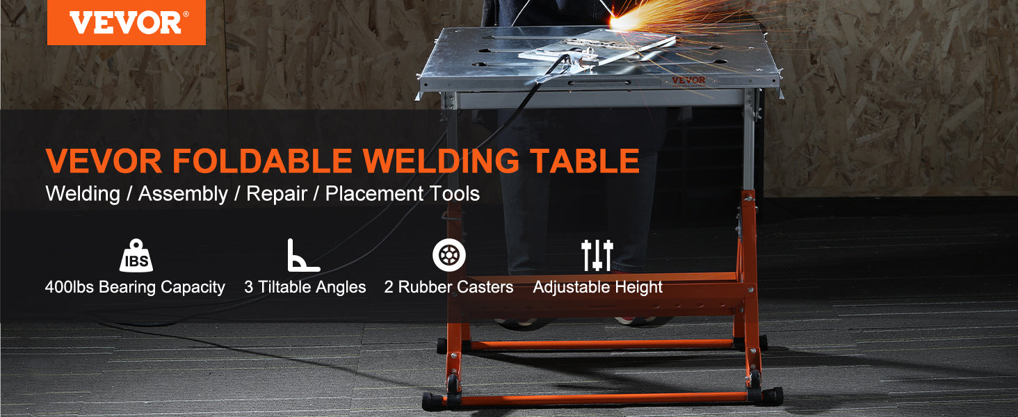 SucceBuy 18/20/24 Inch Foldable Welding Table Steel Table Top Auxiliary Welding Tool Flexible Height Portable Workbench for Work