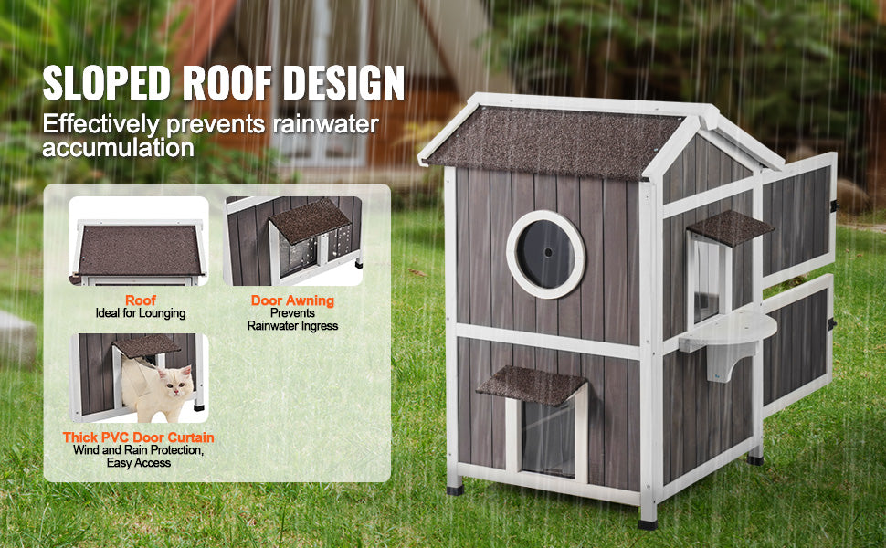 SucceBuy Outdoor Cat House Weatherproof Feral Cat Shelter for Multiple Cat Large Outdoor Wooden Cat House with Doors Window