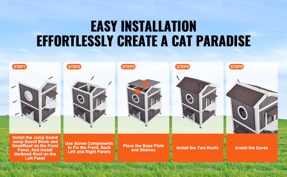 SucceBuy Outdoor Cat House Weatherproof Feral Cat Shelter for Multiple Cat Large Outdoor Wooden Cat House with Doors Window